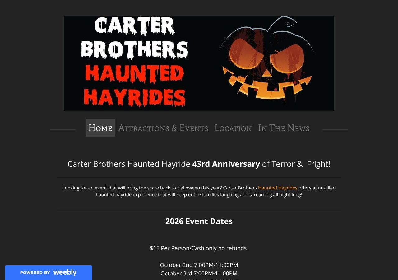 Homepage snapshot of Carter Brothers Haunted Hayrides