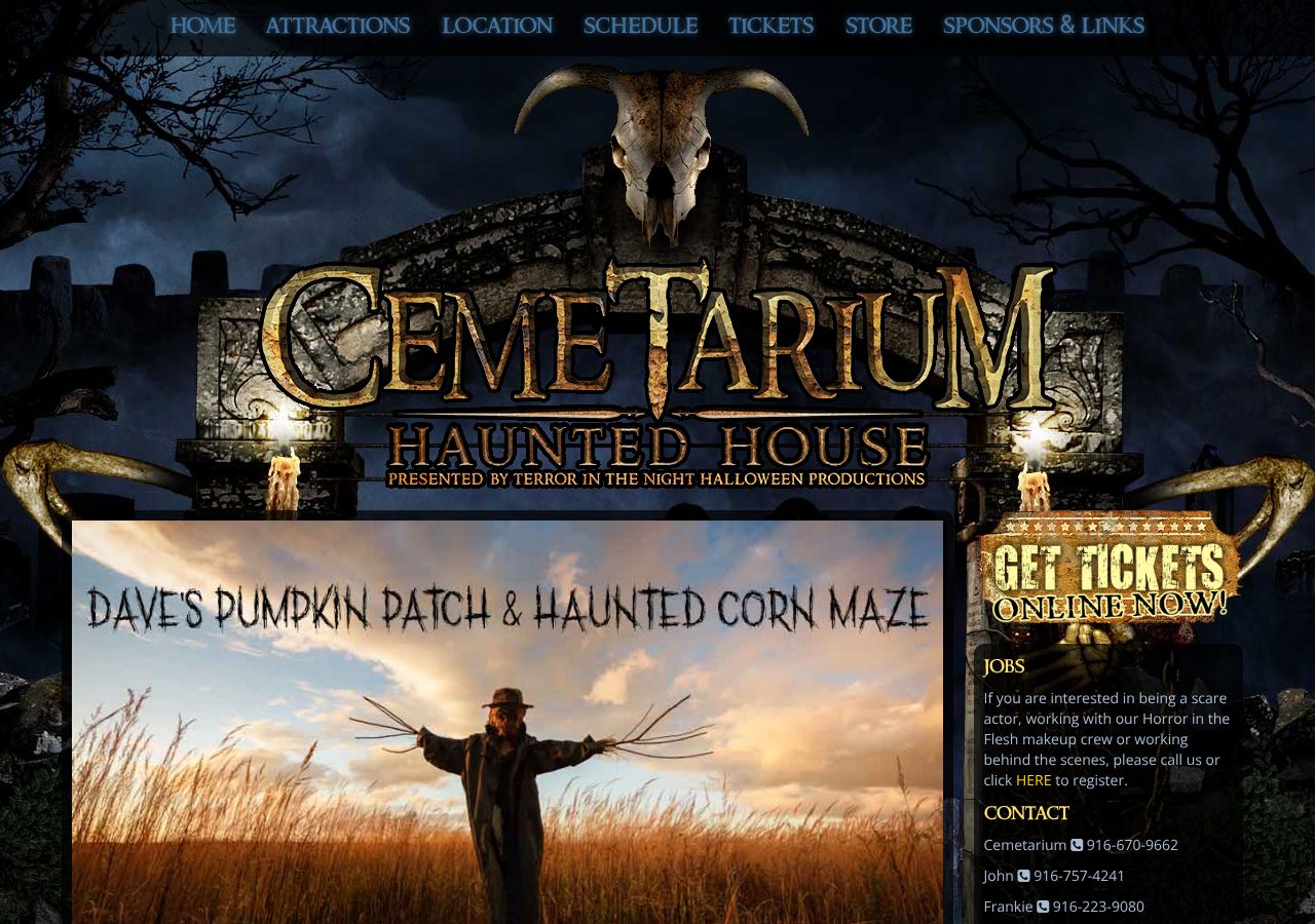 Homepage snapshot of Cemetarium Haunted House