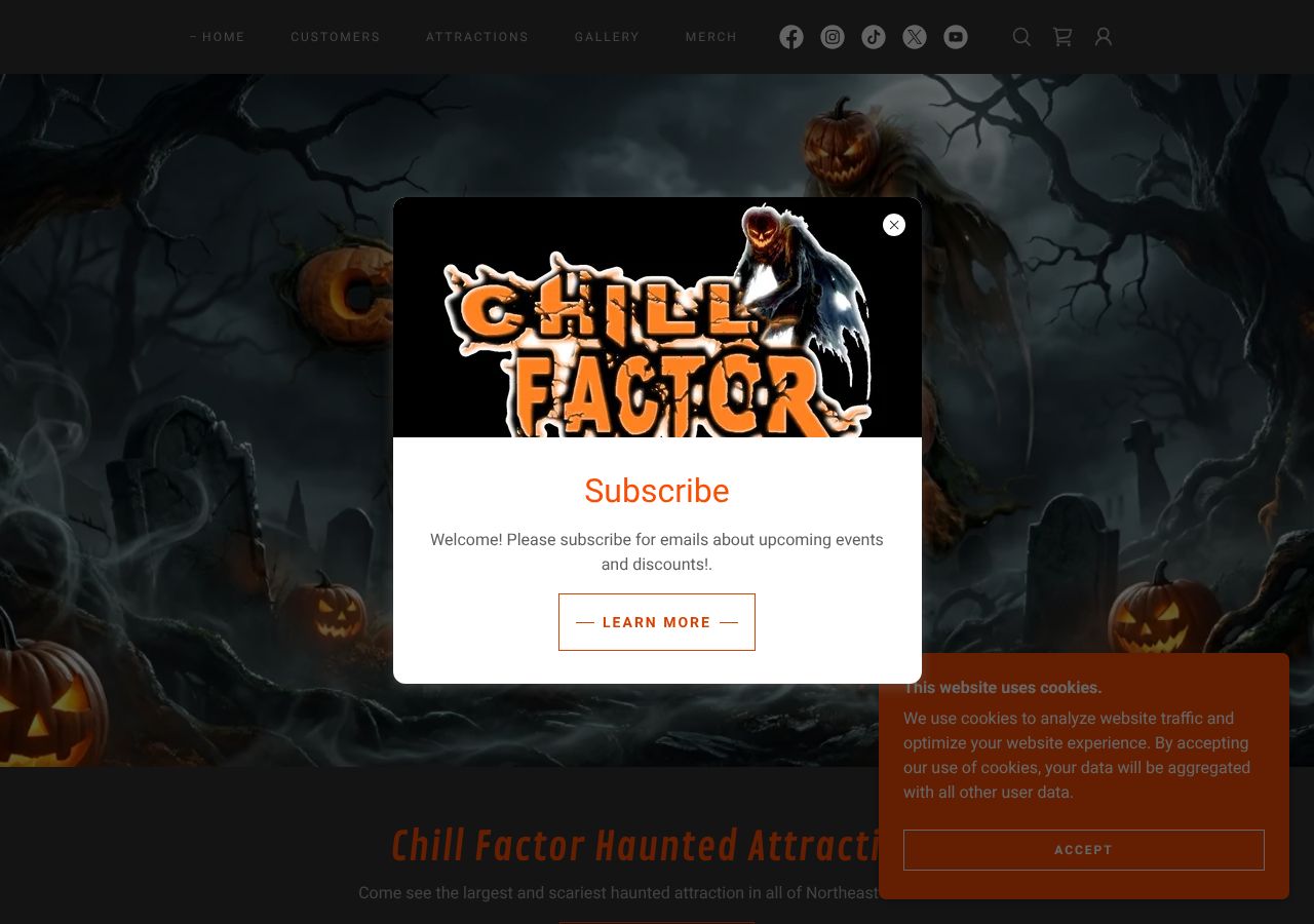 Homepage snapshot of Chill Factor Haunted Attraction