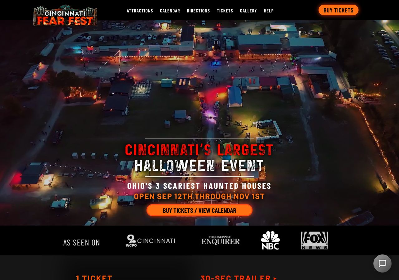 Homepage snapshot of Cincinnati Fear Fest