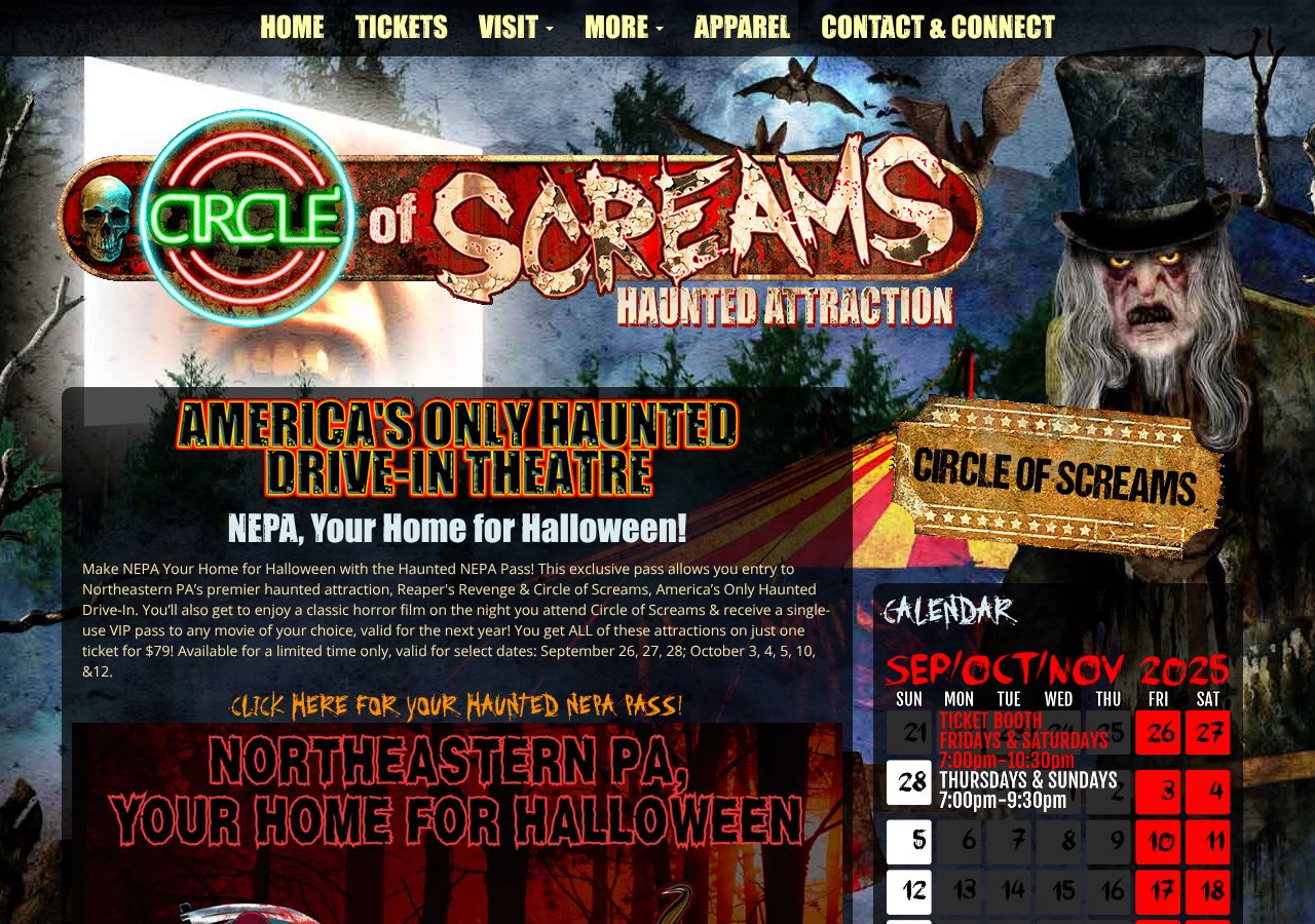 Homepage snapshot of Circle of Screams