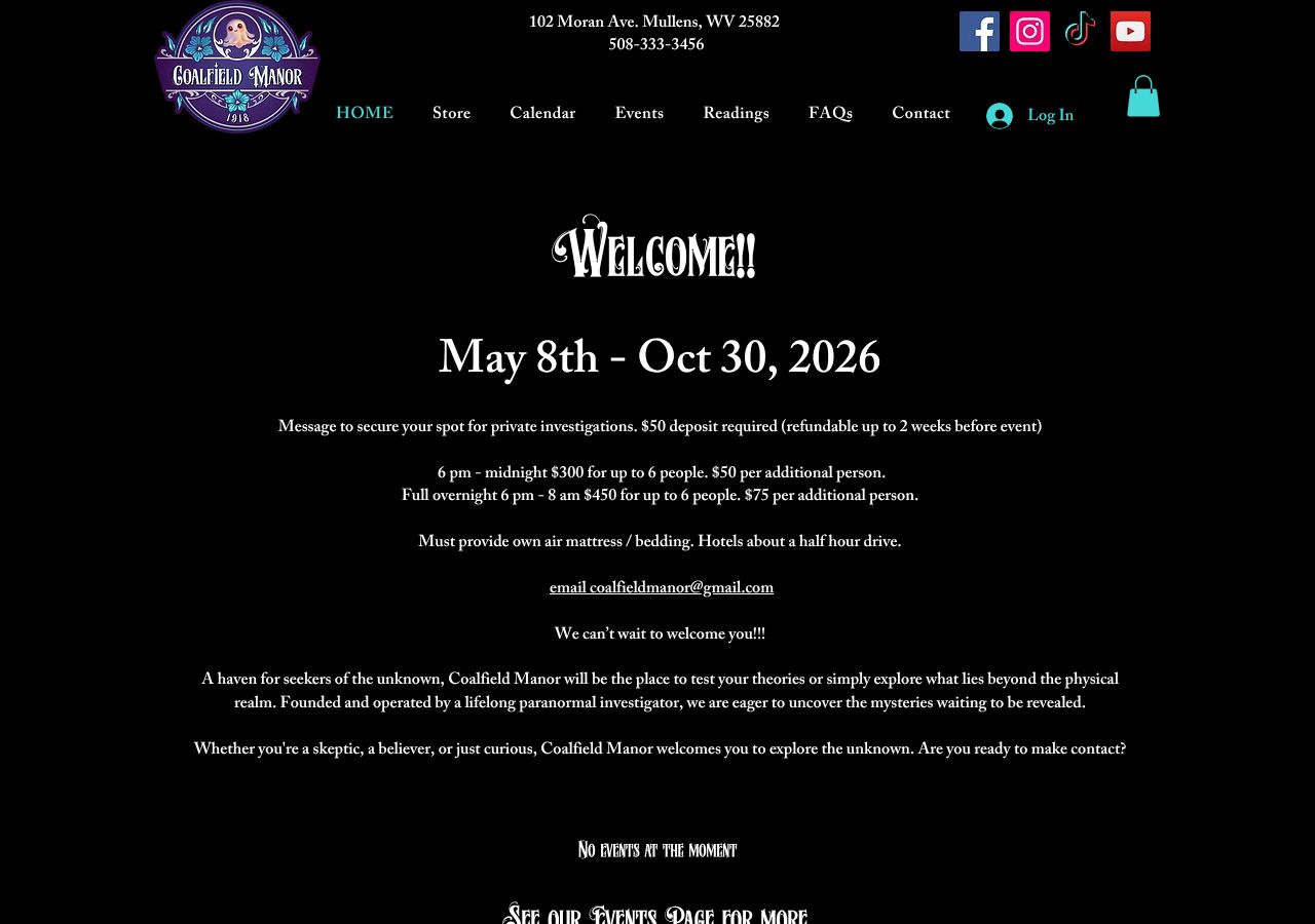 Homepage snapshot of Coalfield Manor