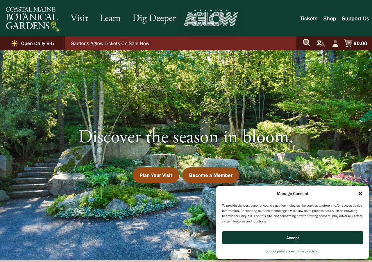 Homepage snapshot of Coastal Maine Botanical Gardens