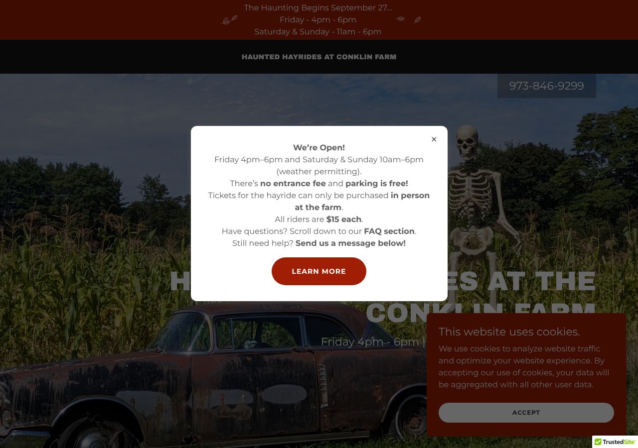 Homepage snapshot of Conklin Hayride