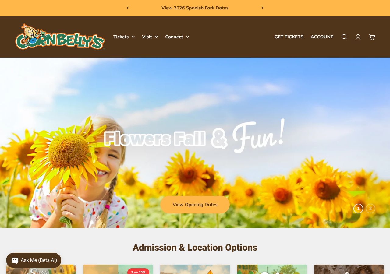 Homepage snapshot of Cornbelly's Spanish Fork