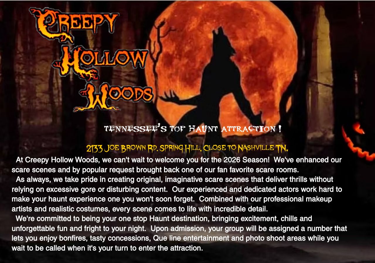 Homepage snapshot of Creepy Hollow Haunted Woods