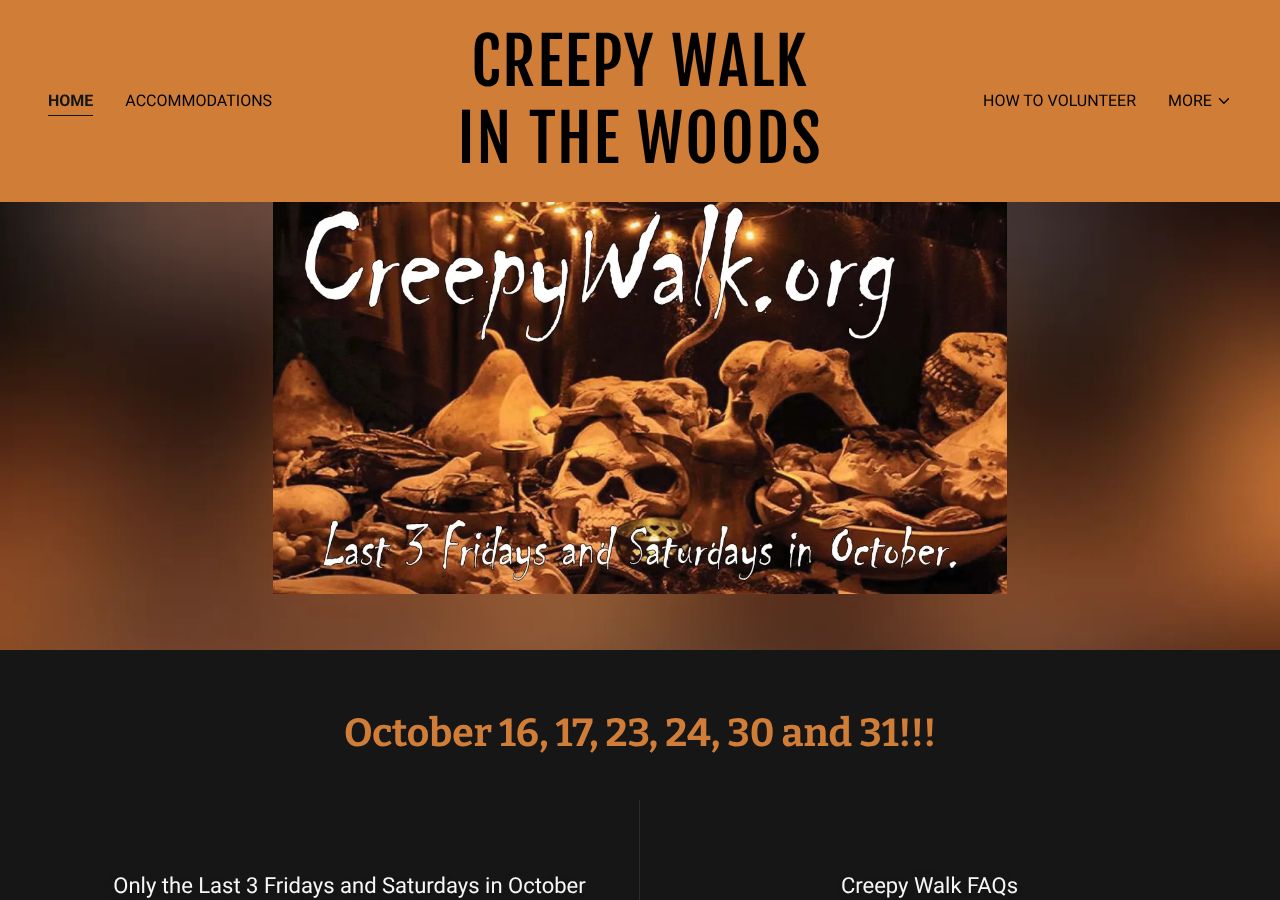 Homepage snapshot of Creepy Walk in the Woods