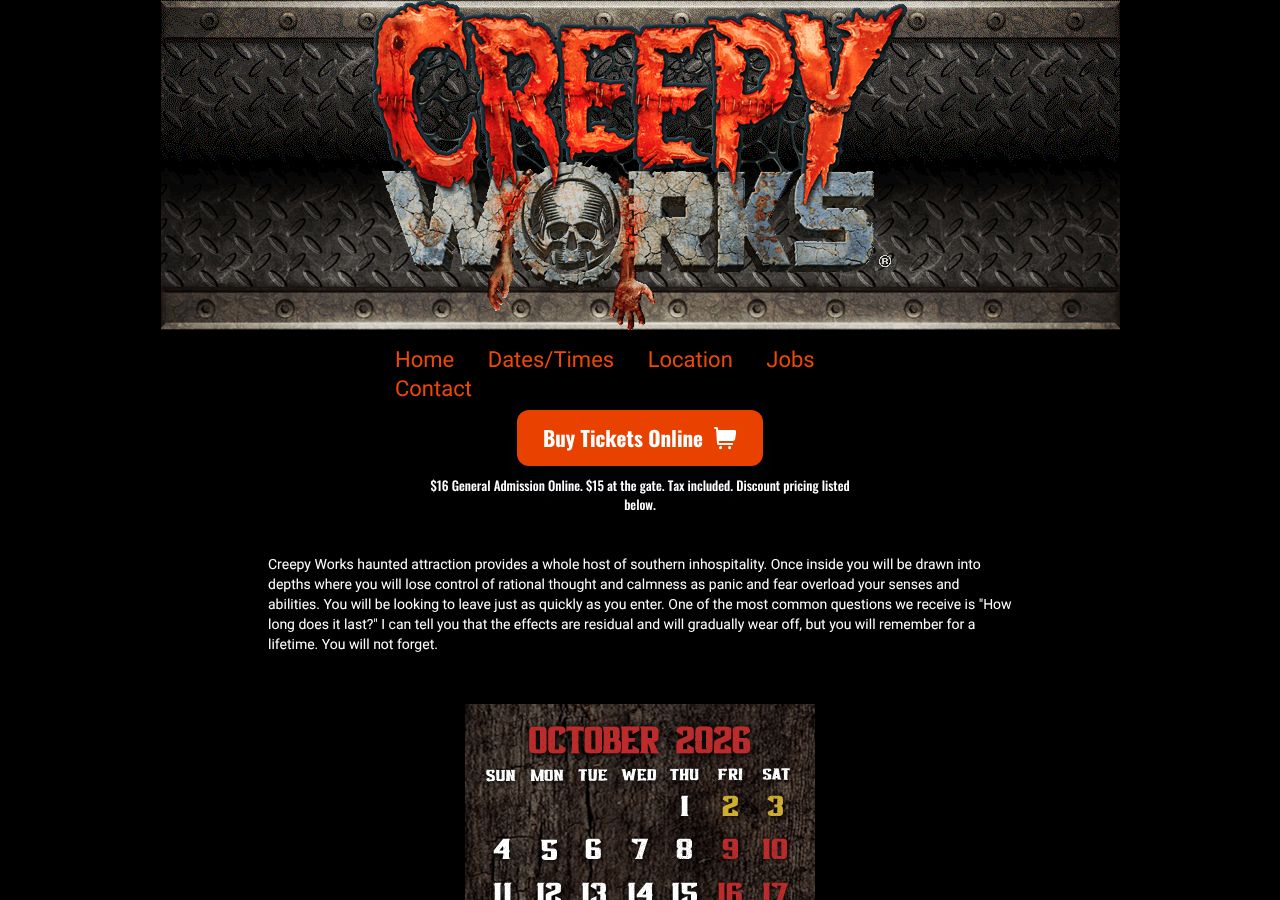 Homepage snapshot of Creepy Works