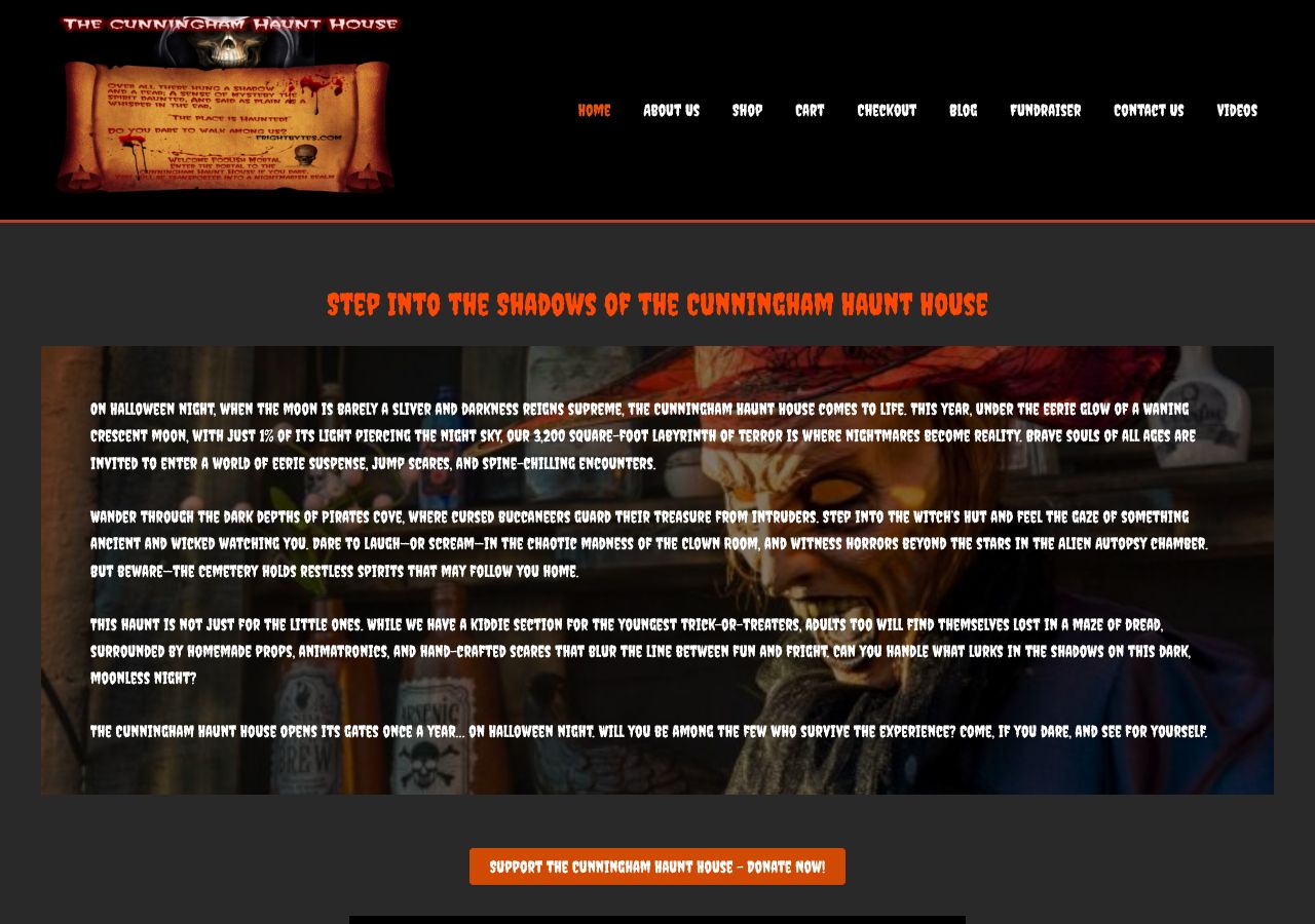 Homepage snapshot of Cunningham Haunt House
