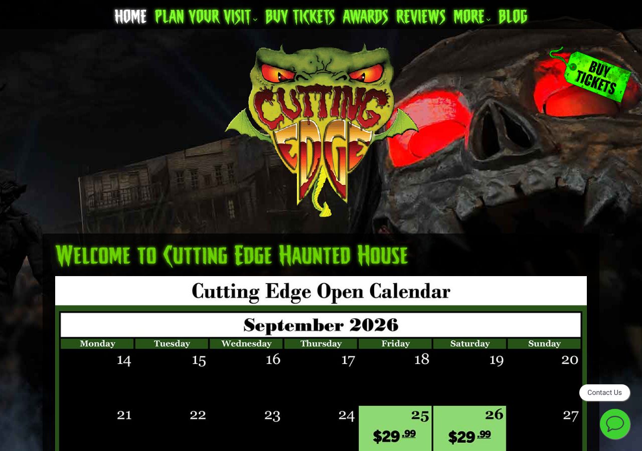 Homepage snapshot of Cutting Edge Haunted House
