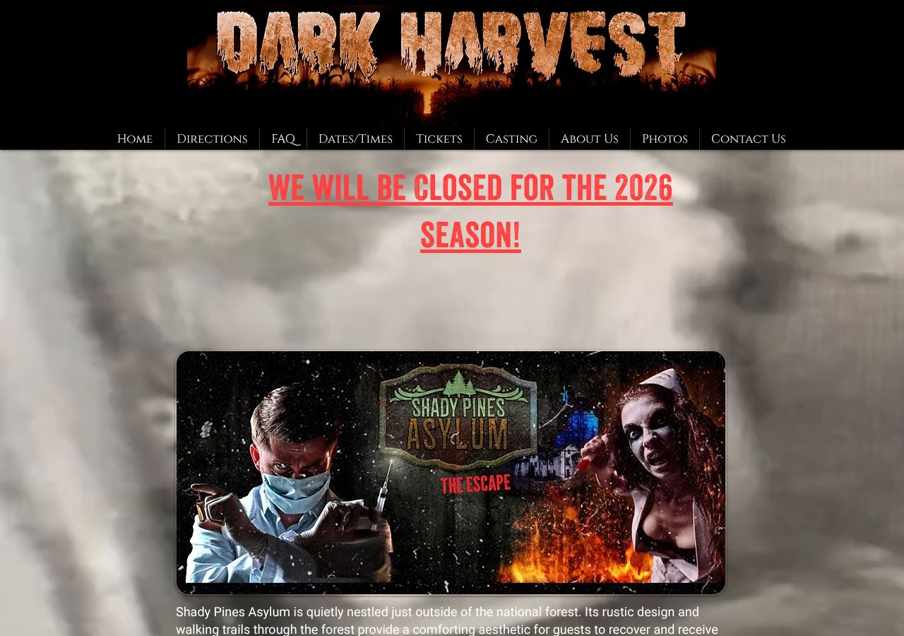 Homepage snapshot of Dark Harvest Haunted Attraction