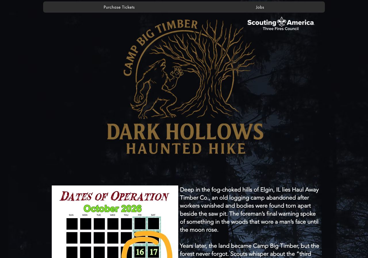Homepage snapshot of Dark Hollows Haunted Hayride