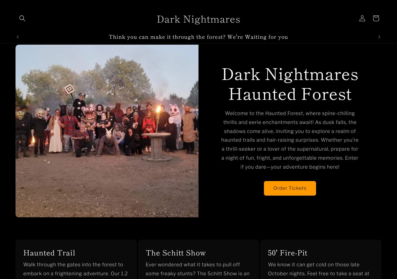 Homepage snapshot of Dark Nightmares Haunted Forest