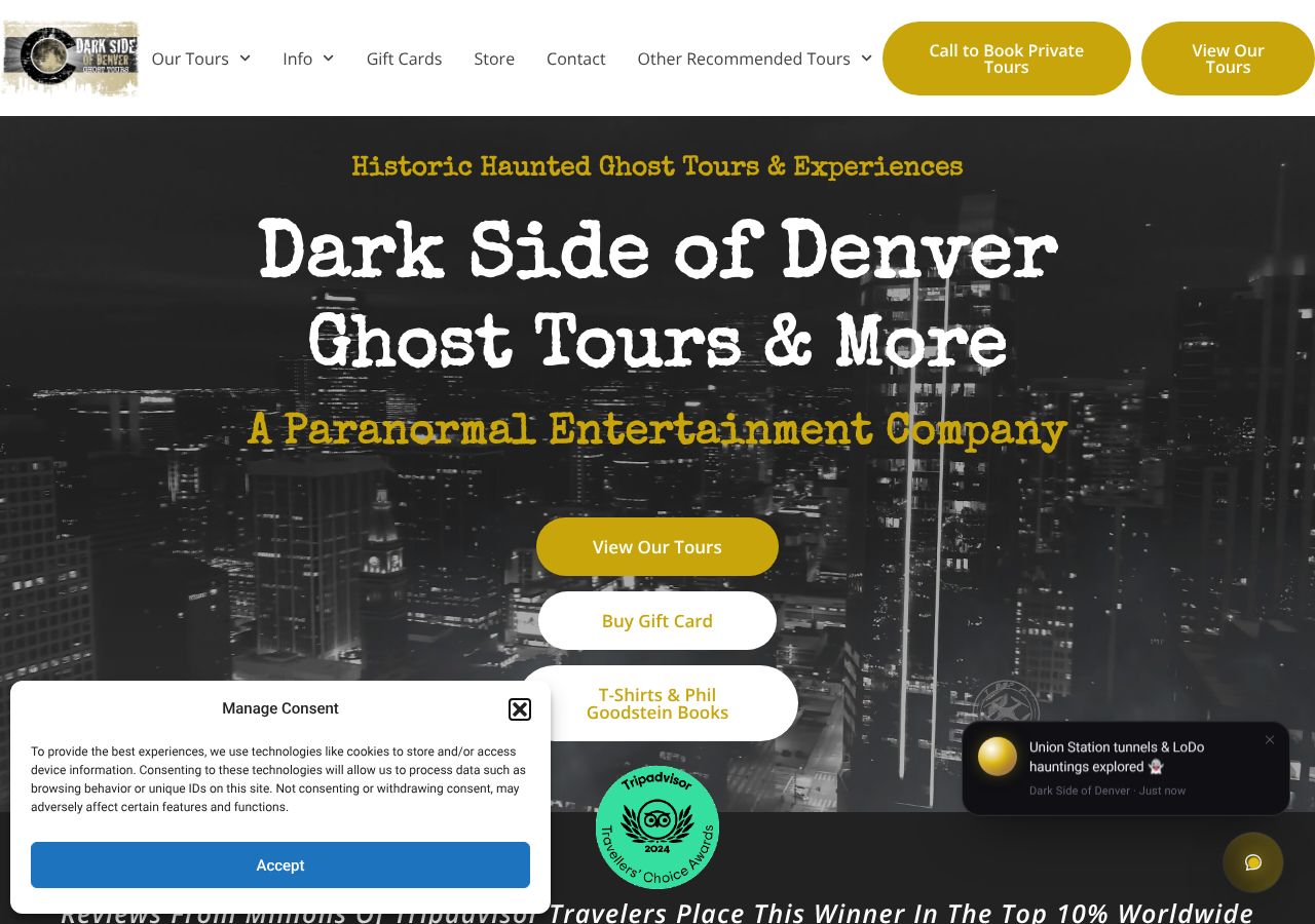 Homepage snapshot of Dark Side of Denver Ghost Tours