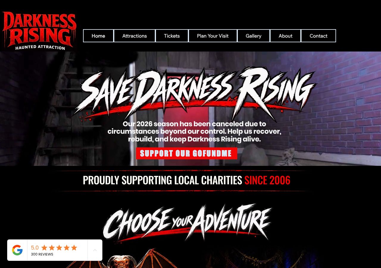 Homepage snapshot of Darkness Rising Haunted Attraction
