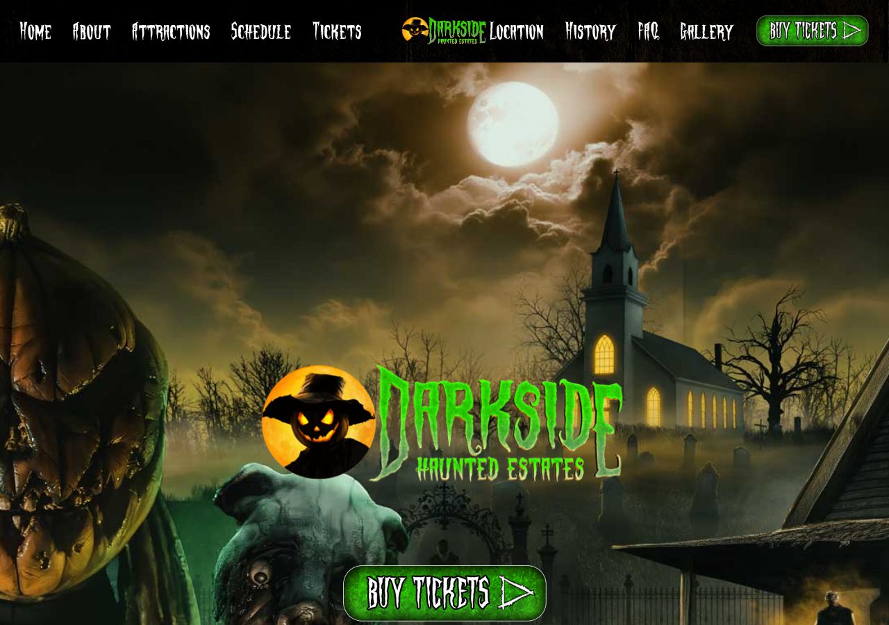 Homepage snapshot of Darkside Haunted Estates