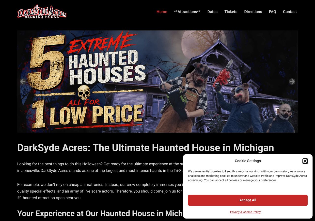 Homepage snapshot of DarkSyde Acres Haunted House