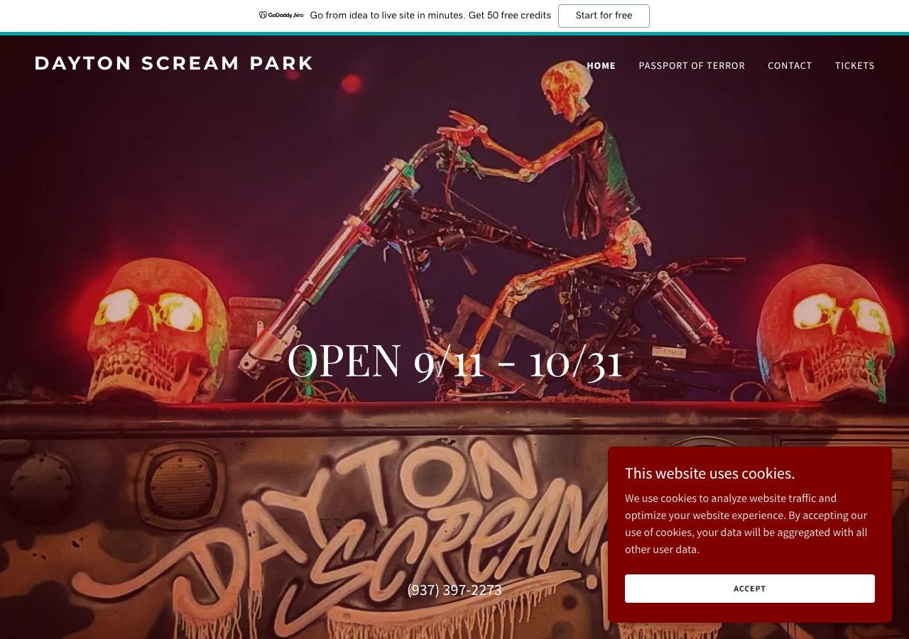 Homepage snapshot of Dayton Scream Park