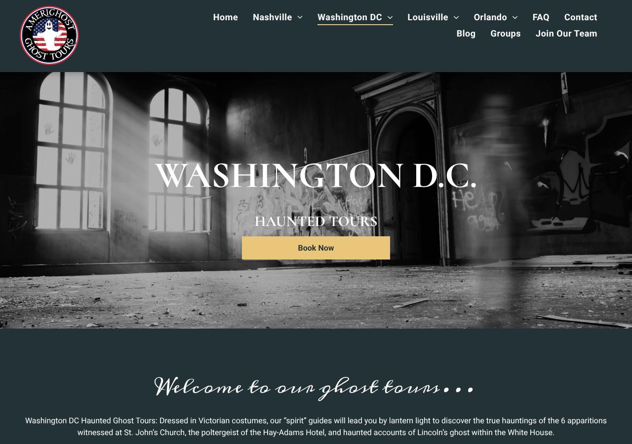 Homepage snapshot of DC Ghost Tours - AmeriGhost Tours