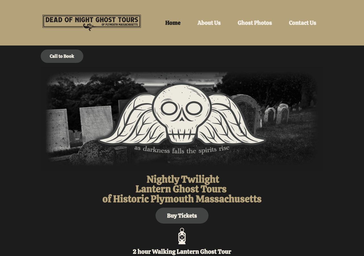 Homepage snapshot of Dead of night ghost tours