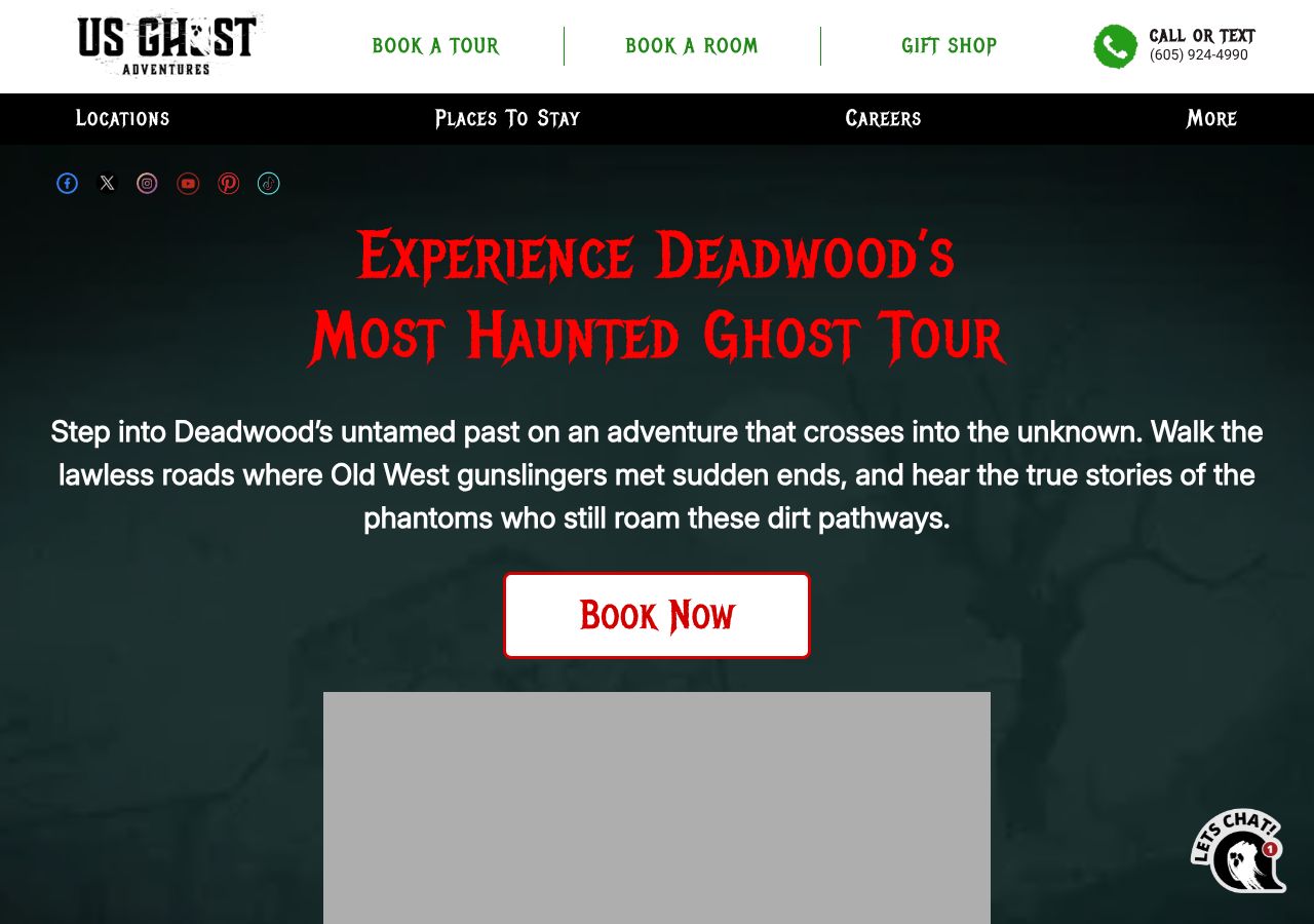 Homepage snapshot of Deadwood Ghost Tours & Haunted Pub Crawls