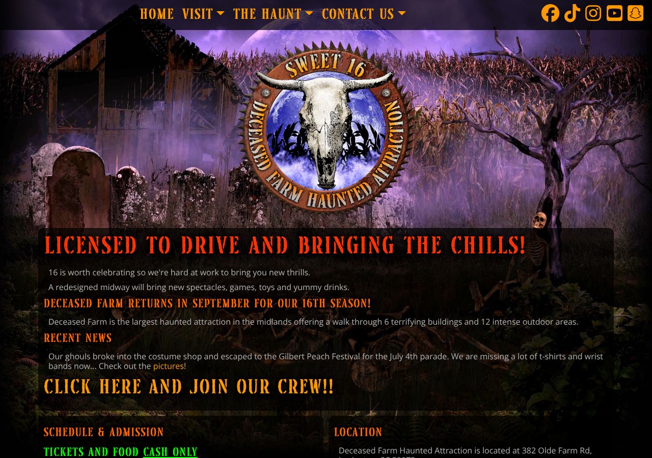 Homepage snapshot of Deceased Farm