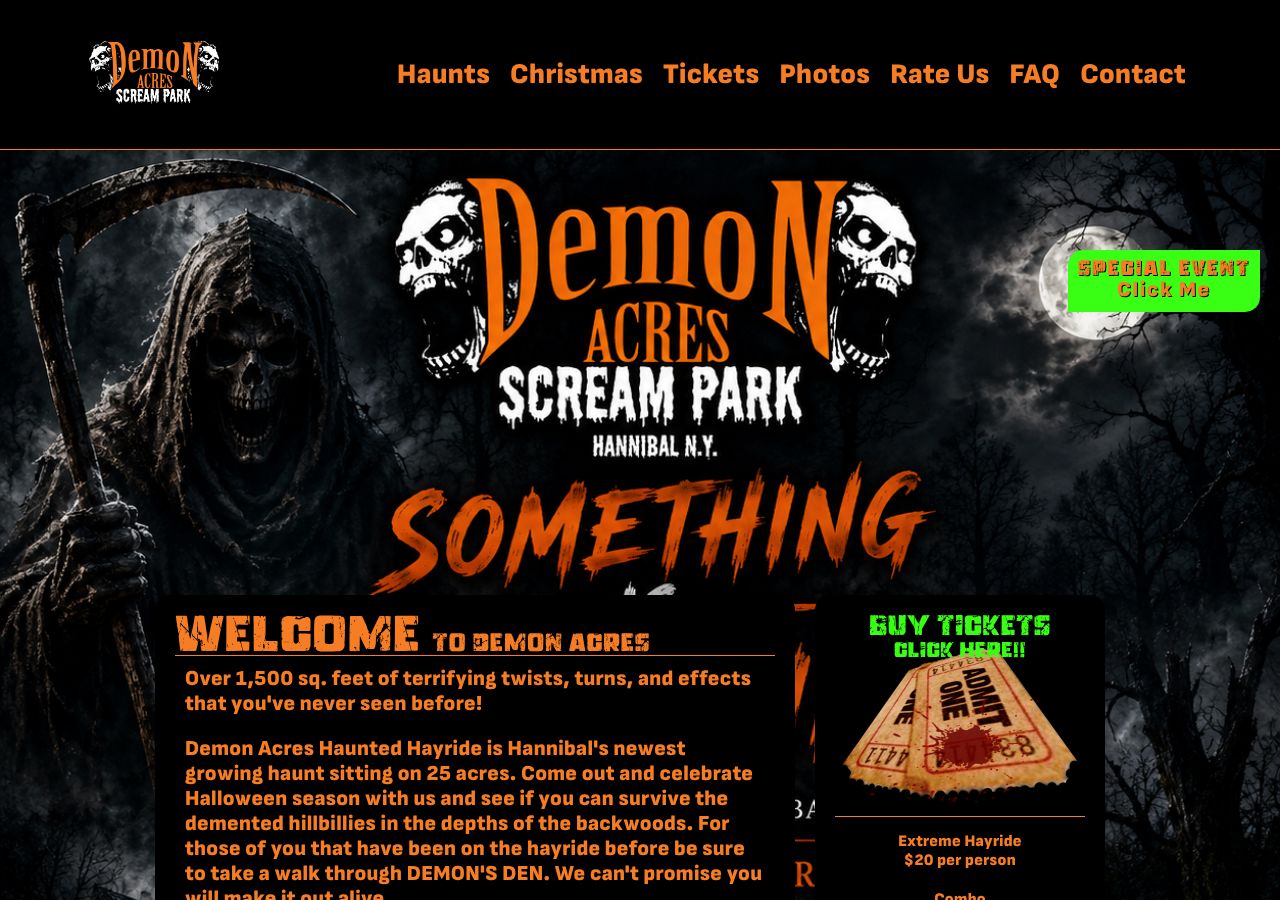Homepage snapshot of Demon Acres Scream Park