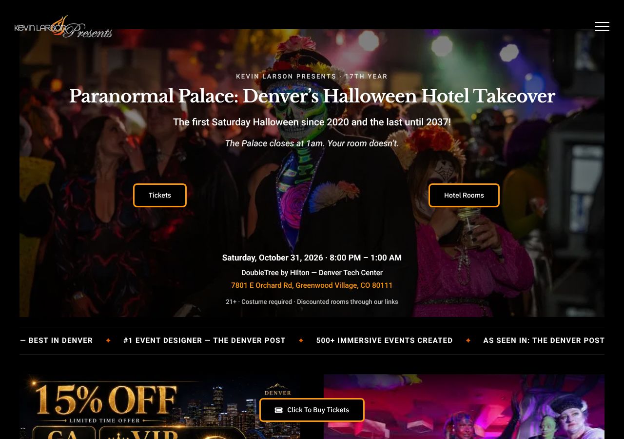 Homepage snapshot of Denver Halloween Party - Paranormal Palace 2026