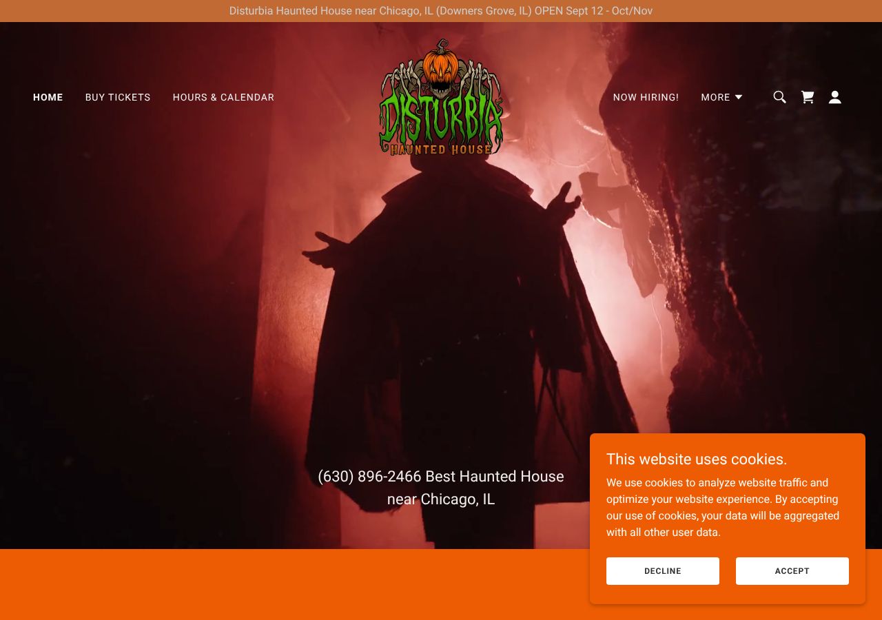 Homepage snapshot of Disturbia Haunted House Chicago