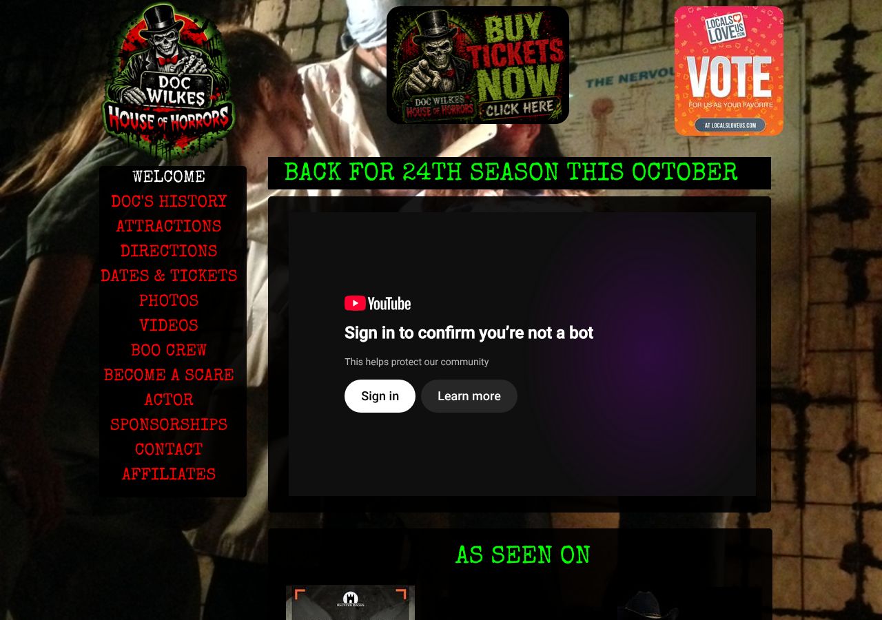 Homepage snapshot of Doc Wilkes House of Horrors