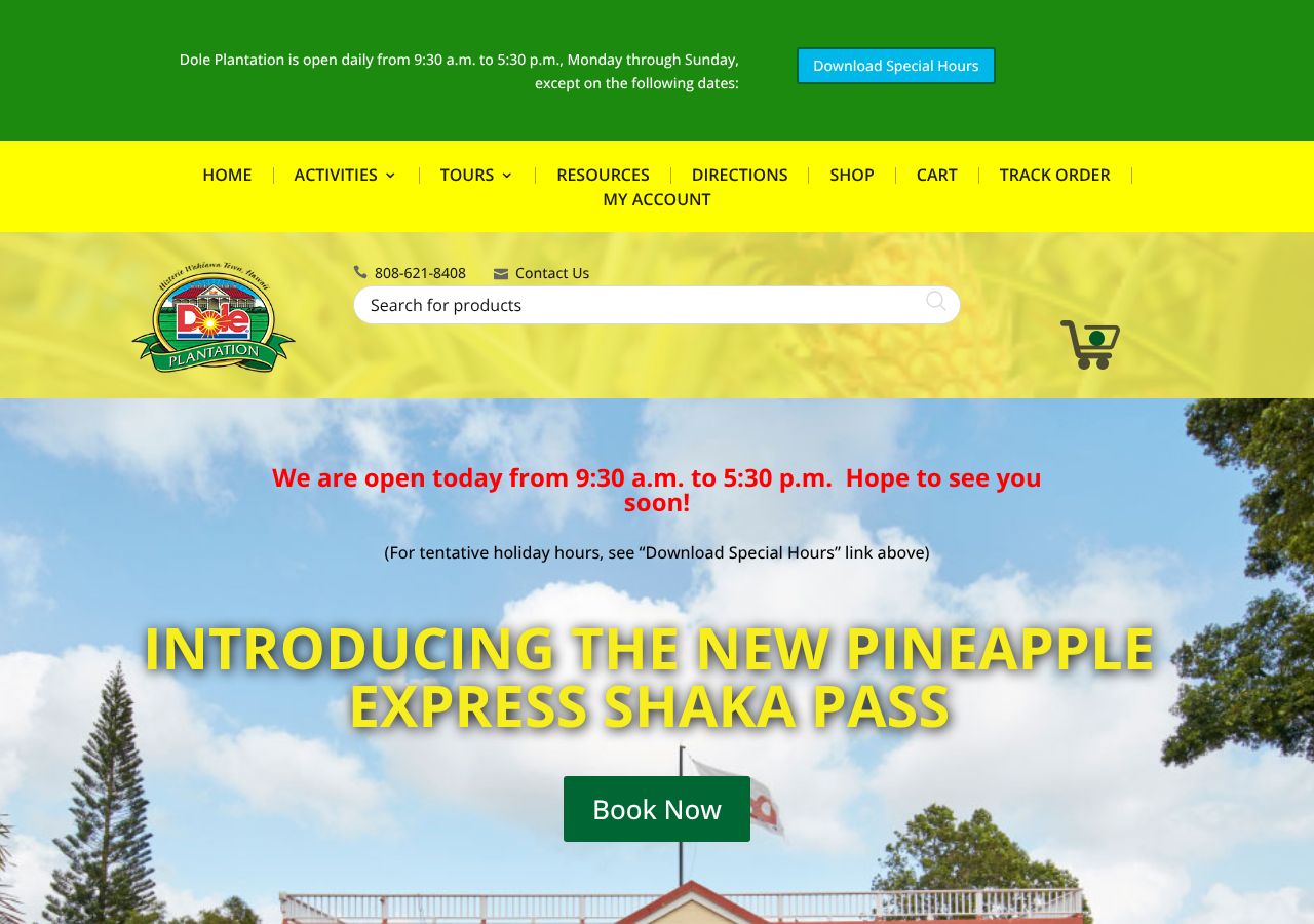 Homepage snapshot of Dole Plantation