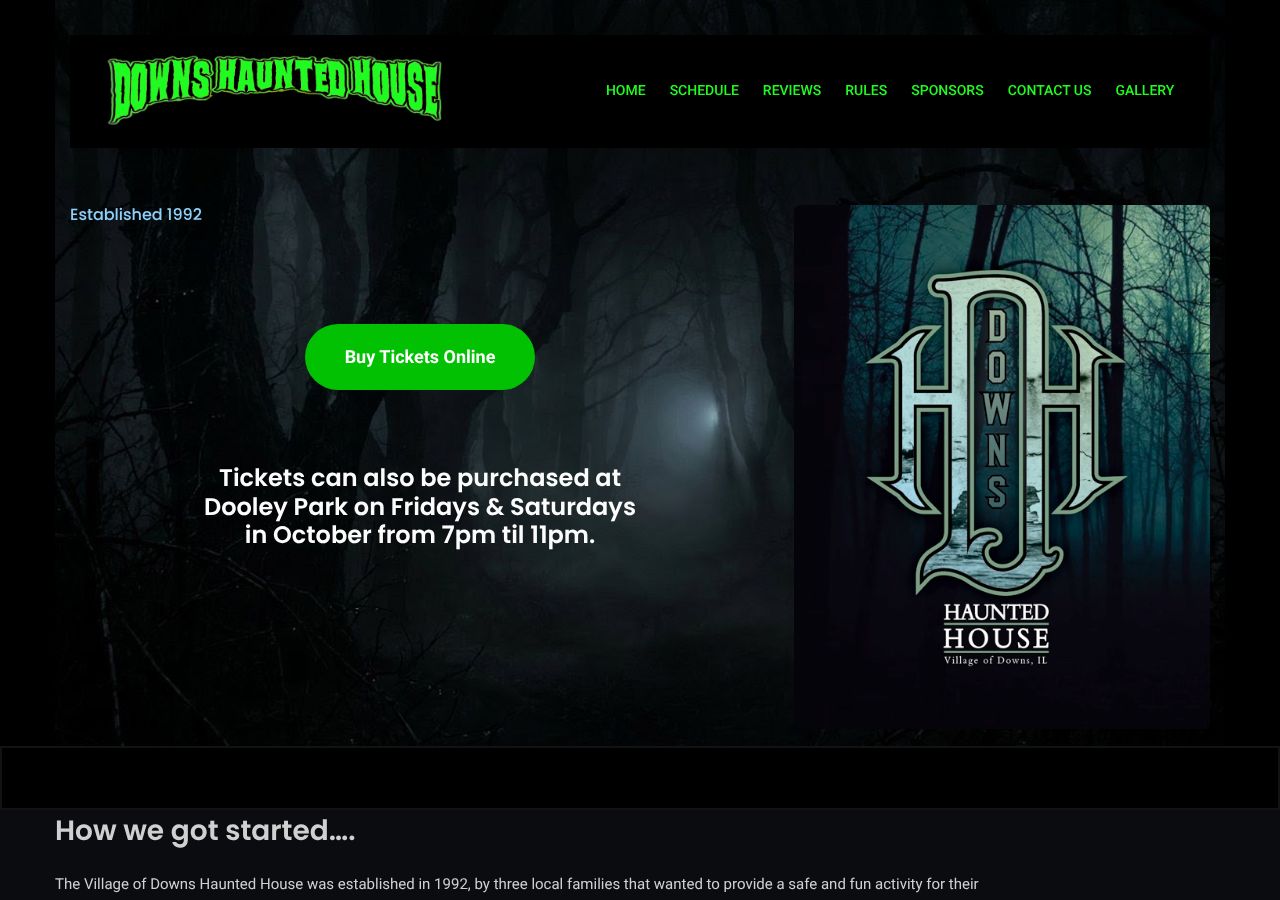 Homepage snapshot of Downs Haunted House