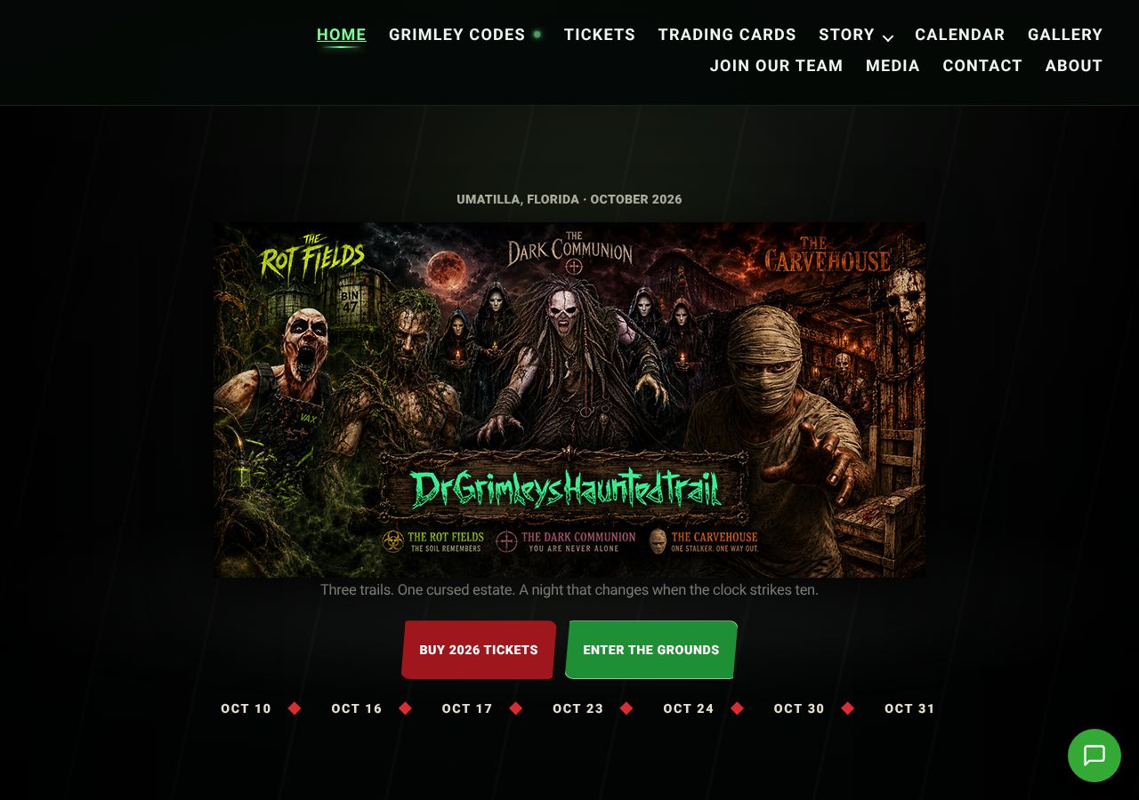 Homepage snapshot of Dr. Grimley’s Haunted Trail