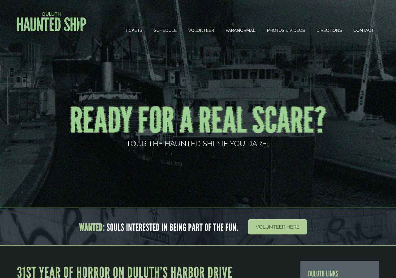 Homepage snapshot of Duluth Haunted Ship