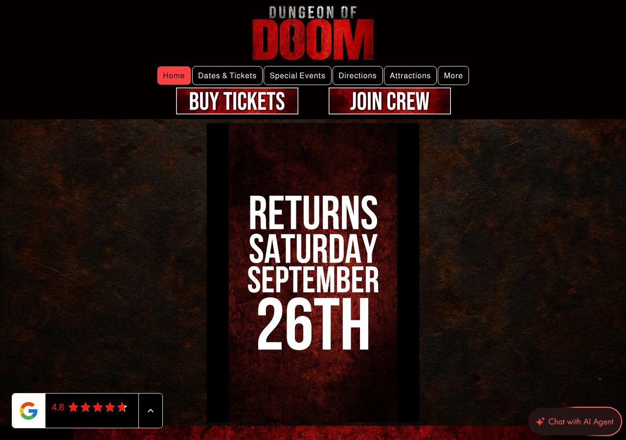 Homepage snapshot of Dungeon of Doom Haunted House