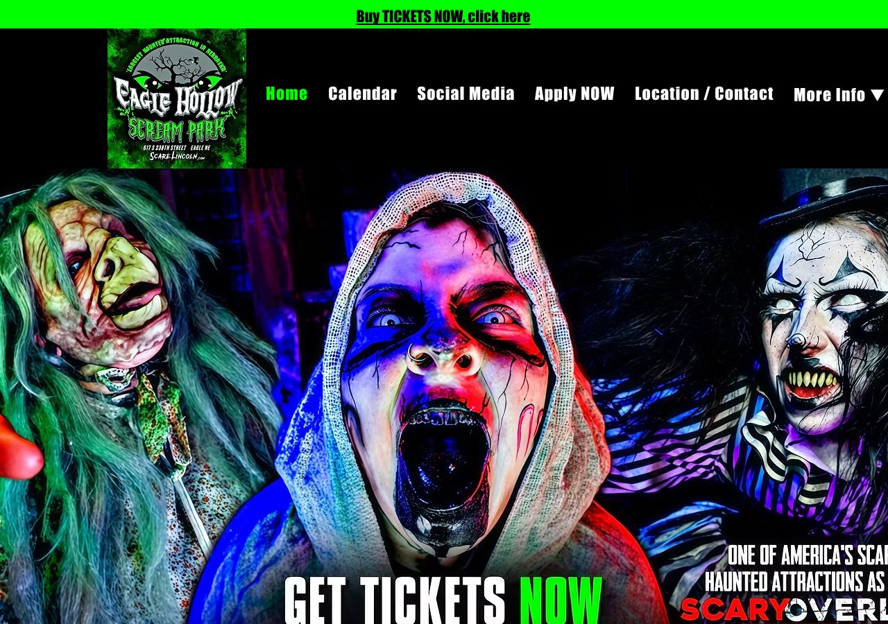 Homepage snapshot of Eagle Hollow Scream Park