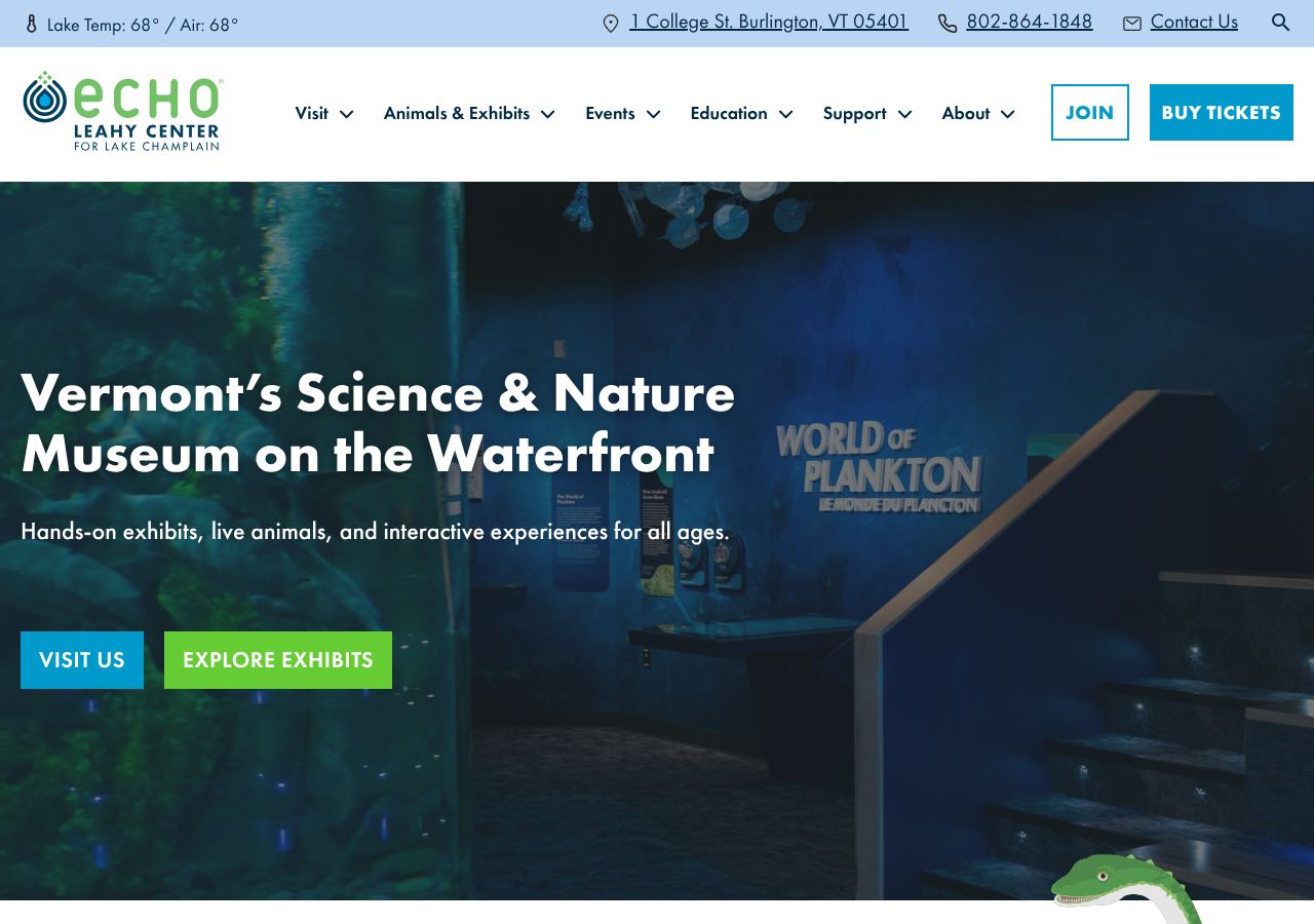 Homepage snapshot of ECHO, Leahy Center for Lake Champlain