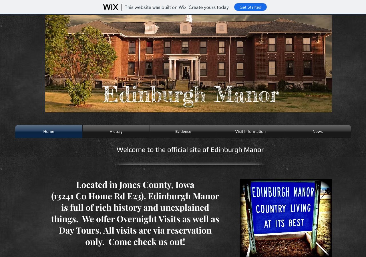 Homepage snapshot of Edinburgh Manor