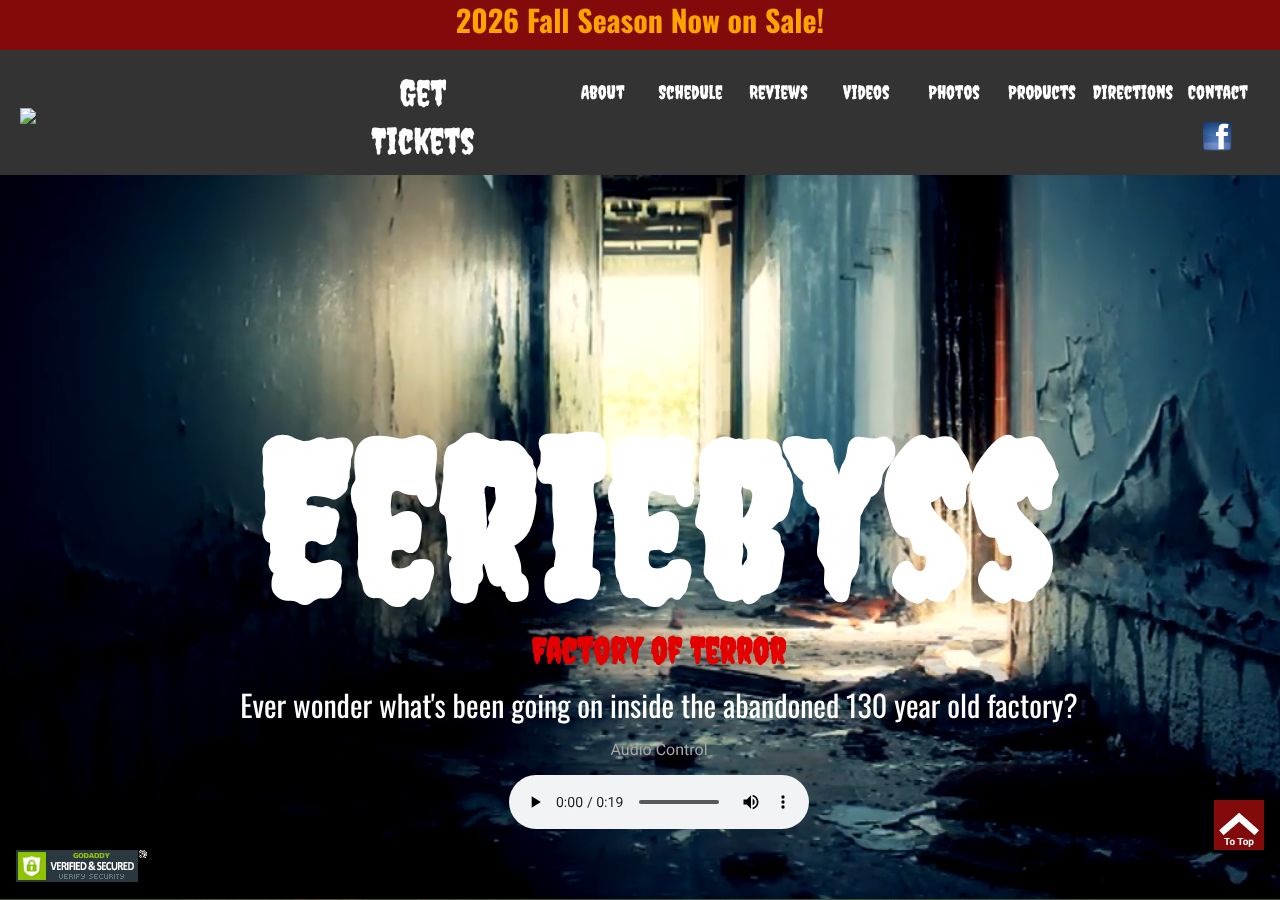 Homepage snapshot of Eeriebyss Factory of Terror