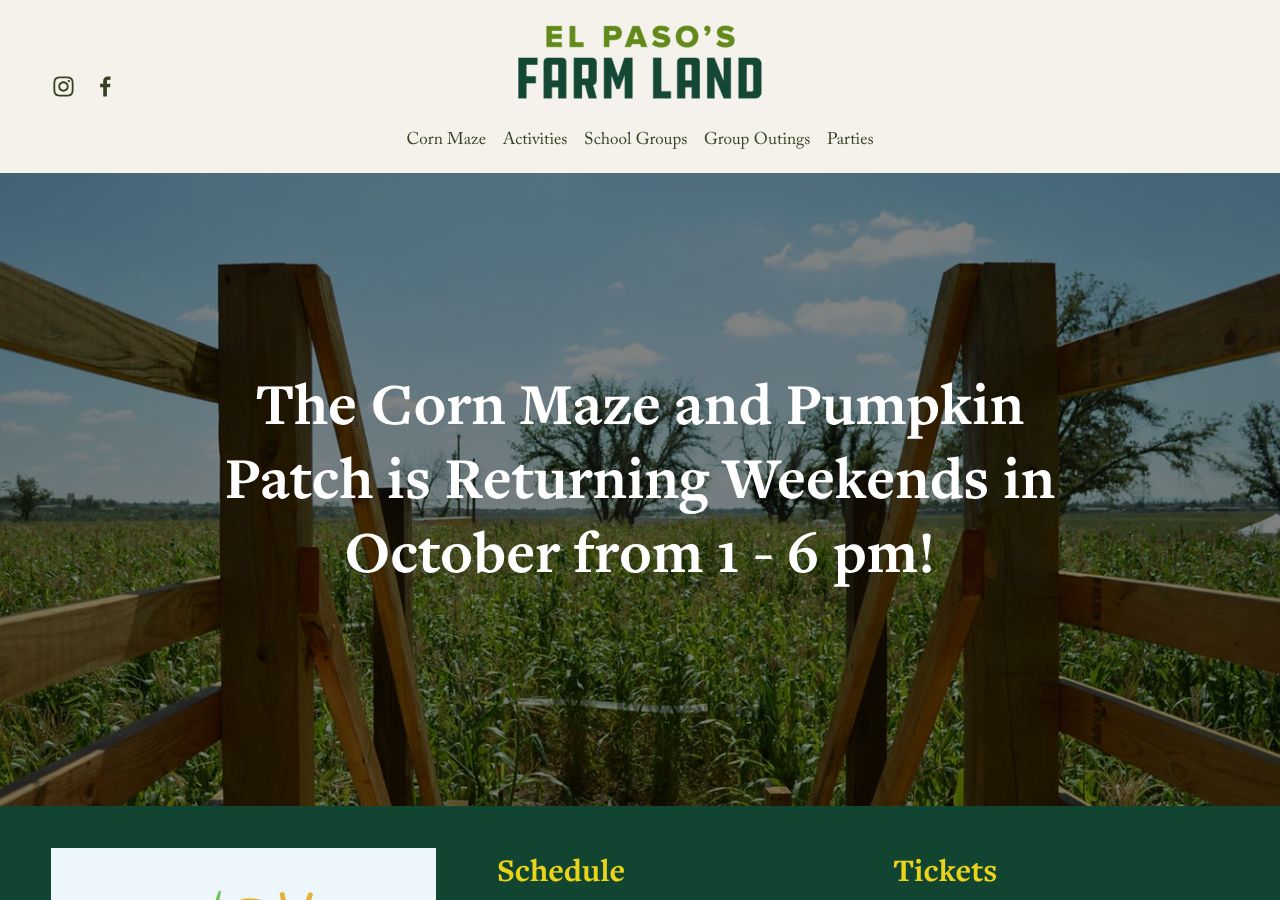 Homepage snapshot of El Paso's Cornmaze Pumpkin Patch and More!