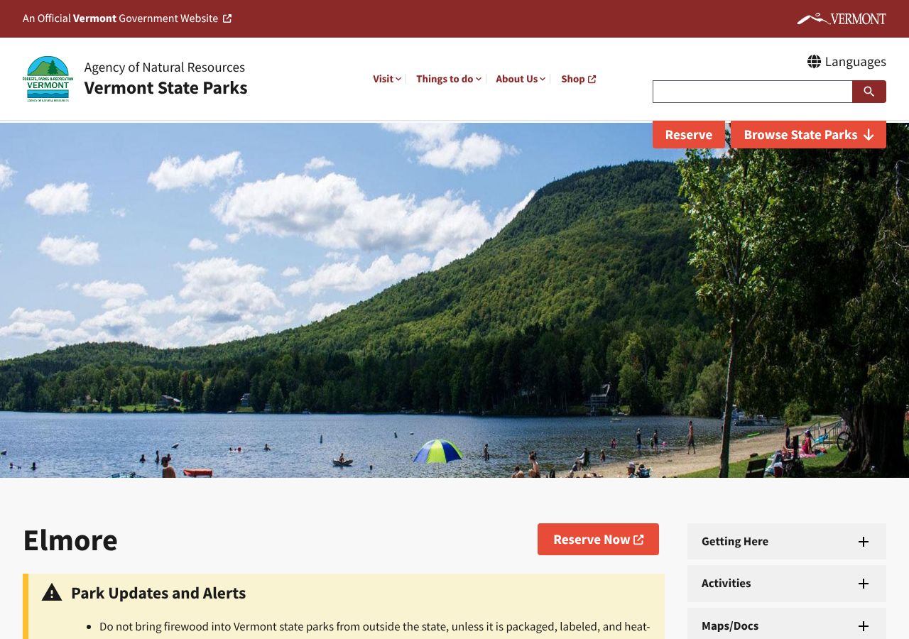 Homepage snapshot of Elmore State Park