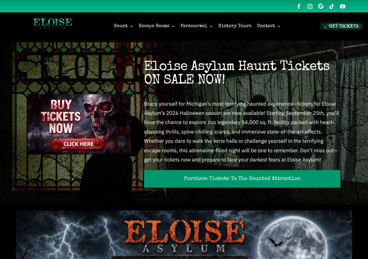Homepage snapshot of Eloise Asylum