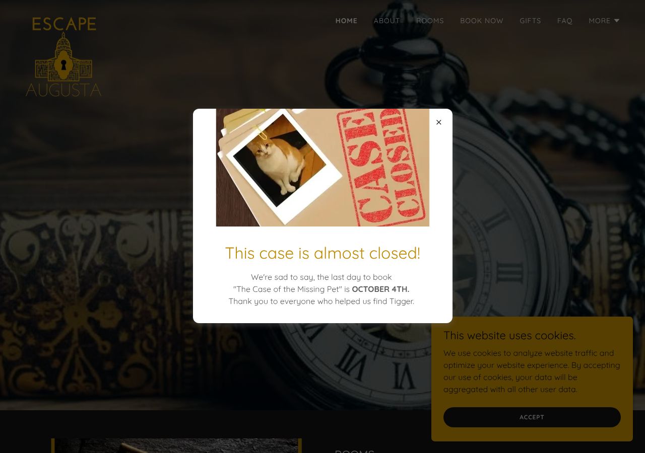 Homepage snapshot of Escape Augusta