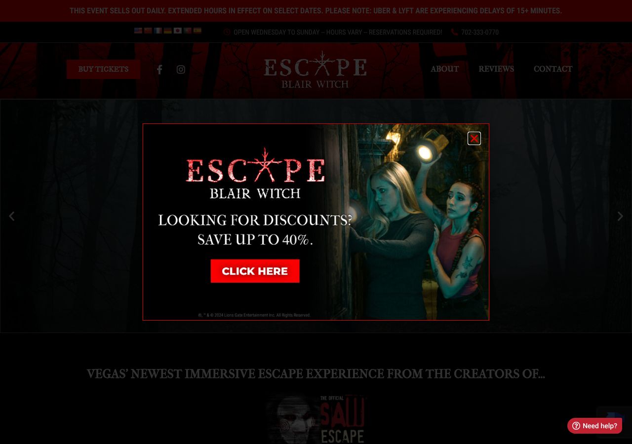 Homepage snapshot of Escape Blair Witch