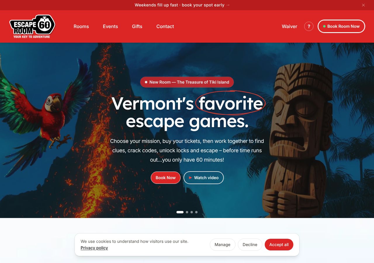 Homepage snapshot of Escape Room 60