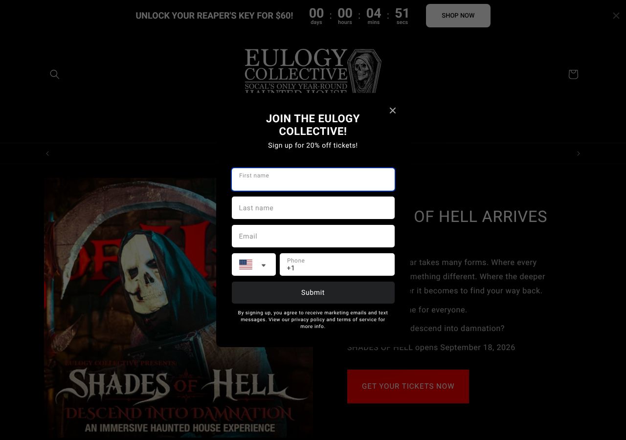 Homepage snapshot of Eulogy Collective Haunted House