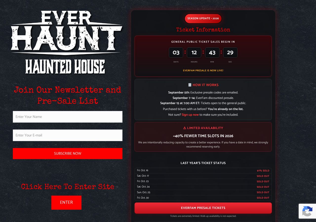 Homepage snapshot of Everhaunt Haunted House