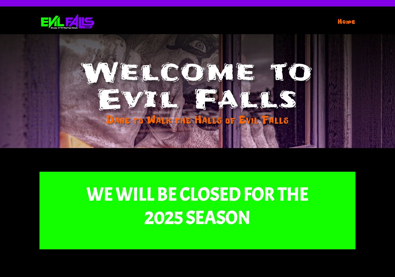 Homepage snapshot of Evil Falls House of Tormented Souls