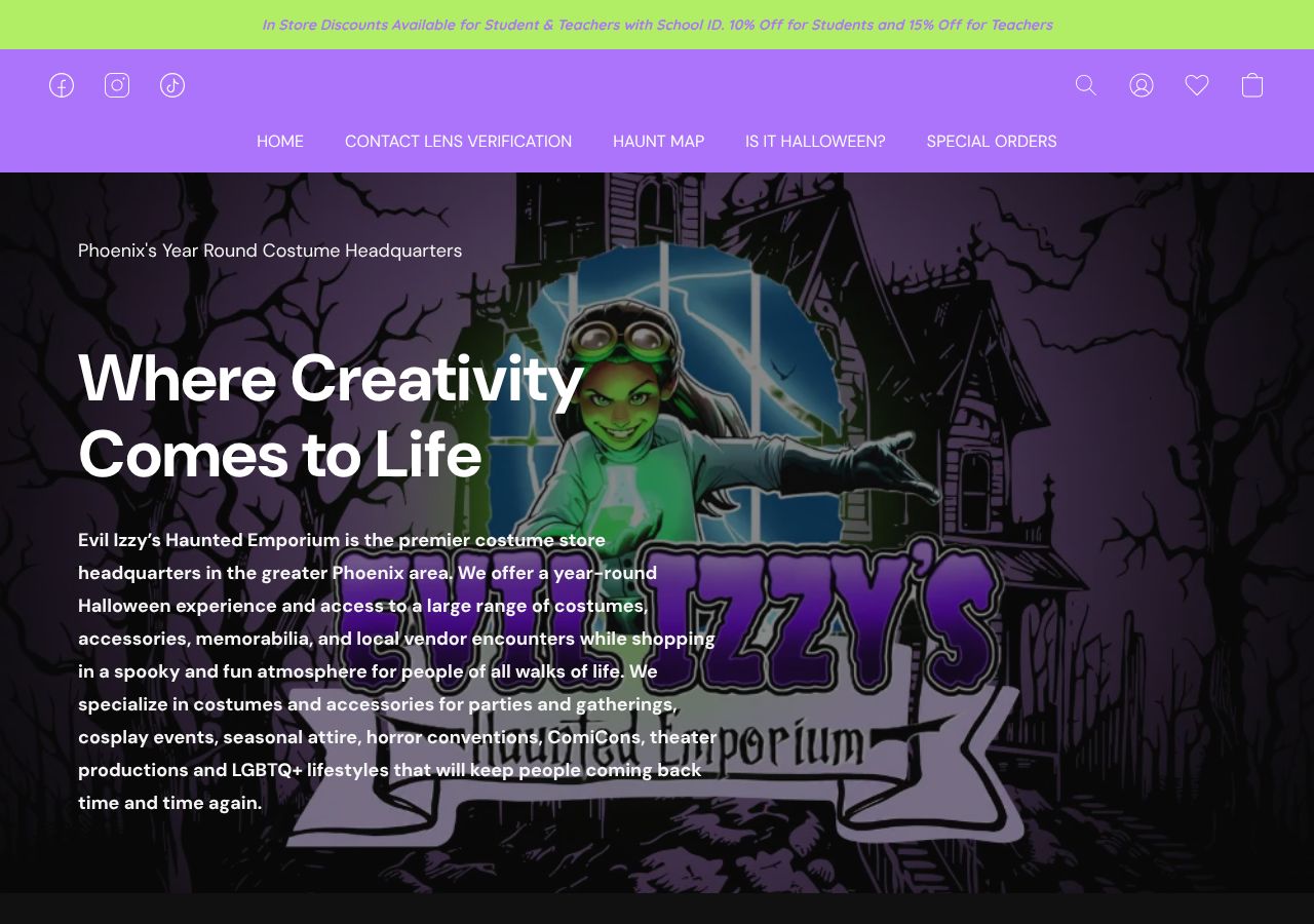 Homepage snapshot of Evil Izzy's Haunted Emporium