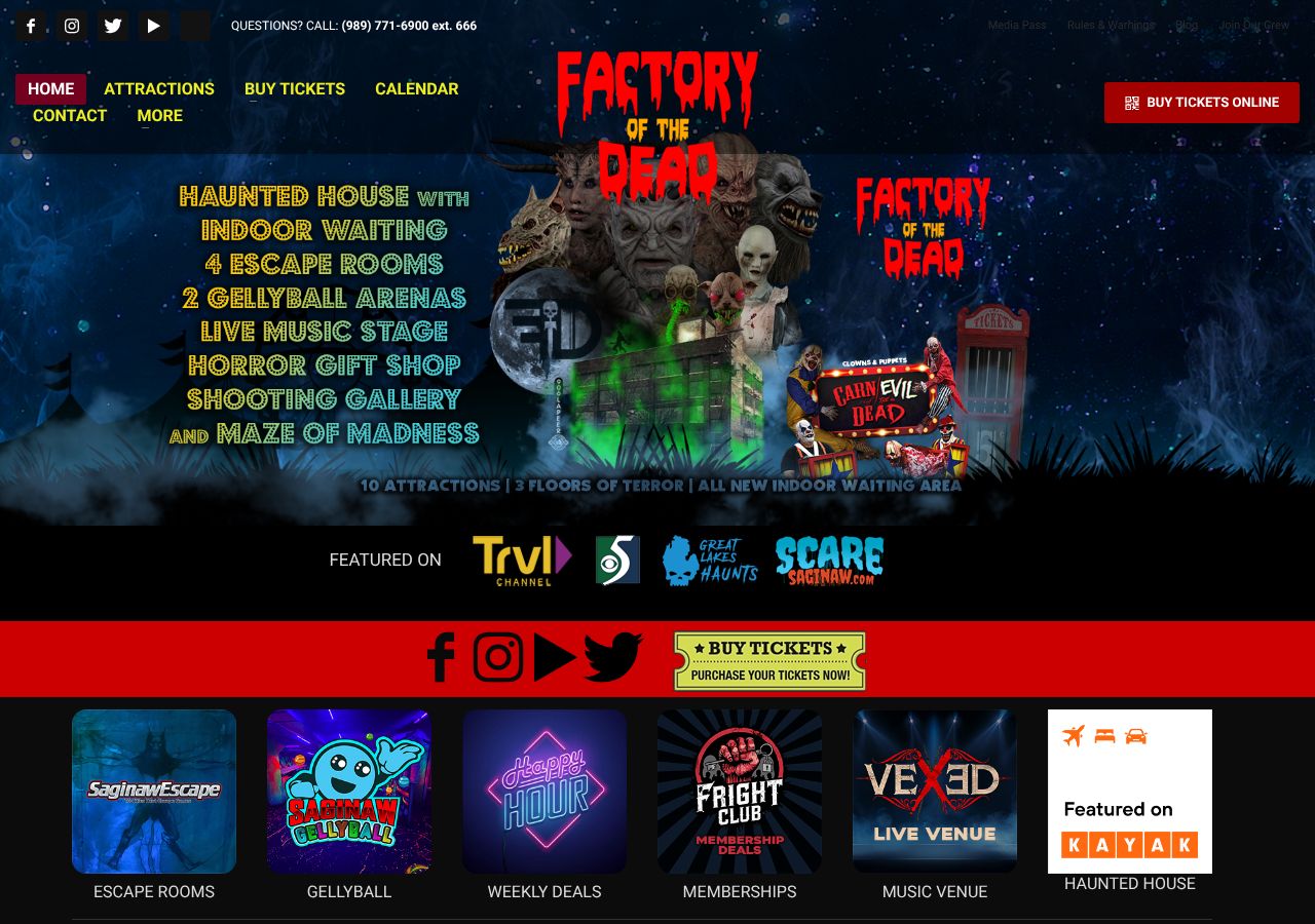 Homepage snapshot of Factory of the Dead Haunted House